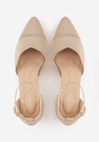 Renee - Ciemnobeżowe Czółenka ze Sportowej Tkaniny VICES na Słupku z Paskiem przy Kostce Loraira. Zapięcie: pasek. Kolor: beżowy. Materiał: tkanina. Obcas: na słupku. Styl: sportowy #3