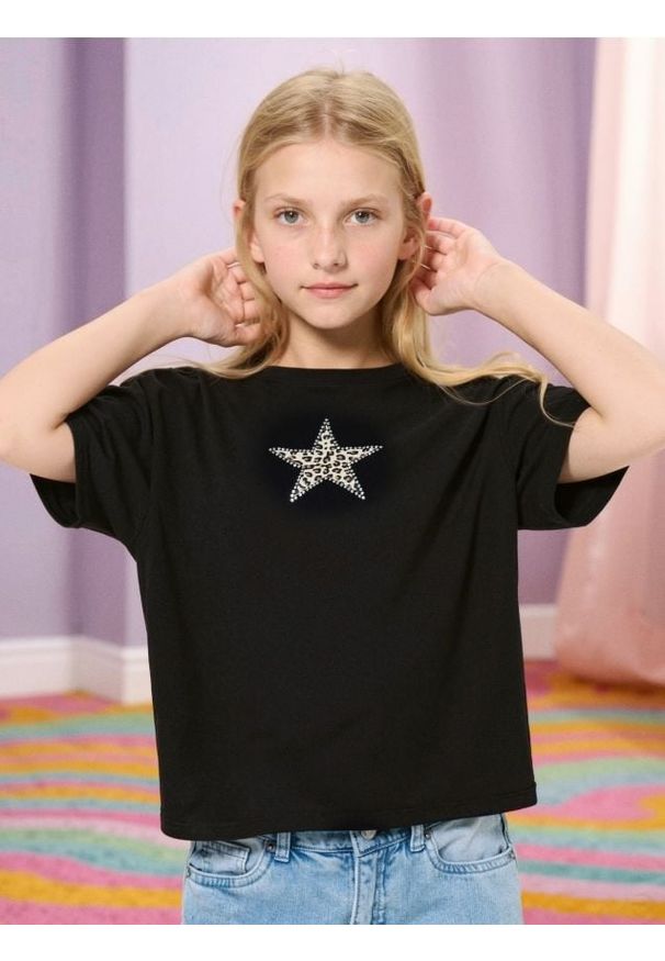 Sinsay - Bawełniana koszulka z błyszczącą aplikacją - czarny. Kolor: czarny. Materiał: bawełna. Wzór: aplikacja