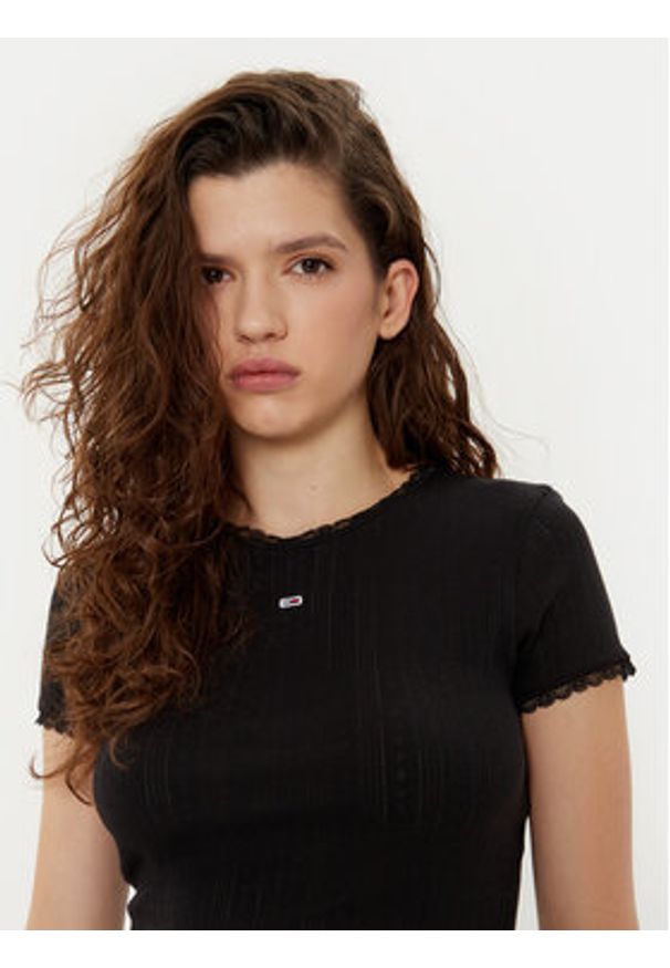 Tommy Jeans T-Shirt DW0DW19493 Czarny Slim Fit. Kolor: czarny. Materiał: bawełna