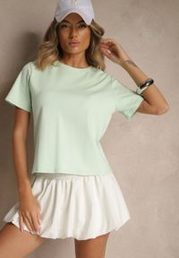Renee - Zielony Klasyczny T-shirt z Grubszej Bawełny Tiavone. Okazja: na co dzień. Kolor: zielony. Materiał: bawełna. Styl: klasyczny #3