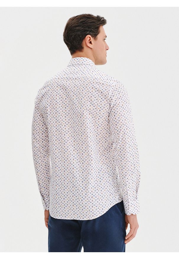Pako Lorente - PAKO LORENTE - Biała koszula męska we wzór morski. Kolor: wielokolorowy, biały, morski. Materiał: bawełna, elastan. Długość rękawa: długi rękaw. Długość: długie