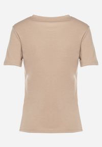 Born2be - Beżowy Gładki T-shirt z Krótkim Rękawem Elldora. Kolor: beżowy. Materiał: jeans, bawełna. Długość rękawa: krótki rękaw. Długość: krótkie. Wzór: gładki. Styl: klasyczny, elegancki #7