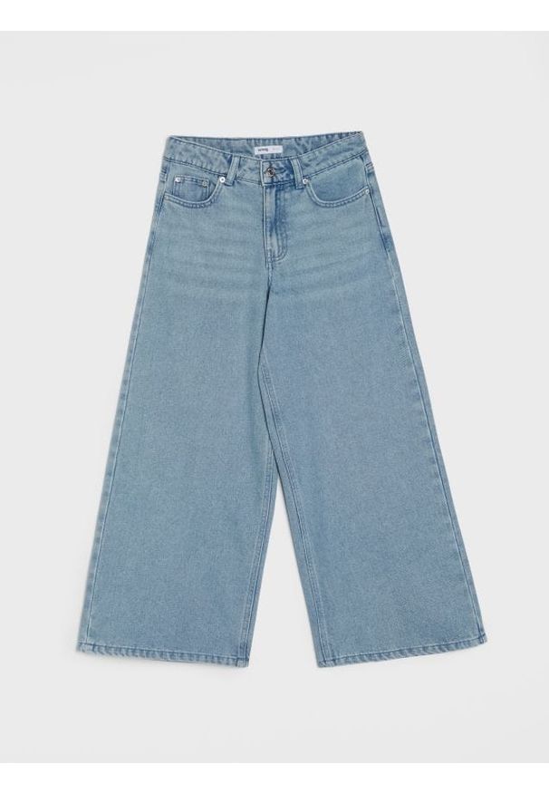 Sinsay - Jeansy wide leg z efektem sprania - niebieski. Kolor: niebieski