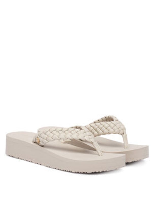 TOMMY HILFIGER - Tommy Hilfiger Japonki Th Wedge Cornrow Beach Sandal FW0FW09037 Écru. Materiał: skóra
