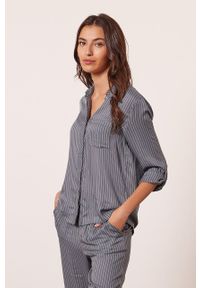 Etam koszula piżamowa Dandy damska kolor granatowy satynowa. Kolor: niebieski. Materiał: satyna. Długość: długie