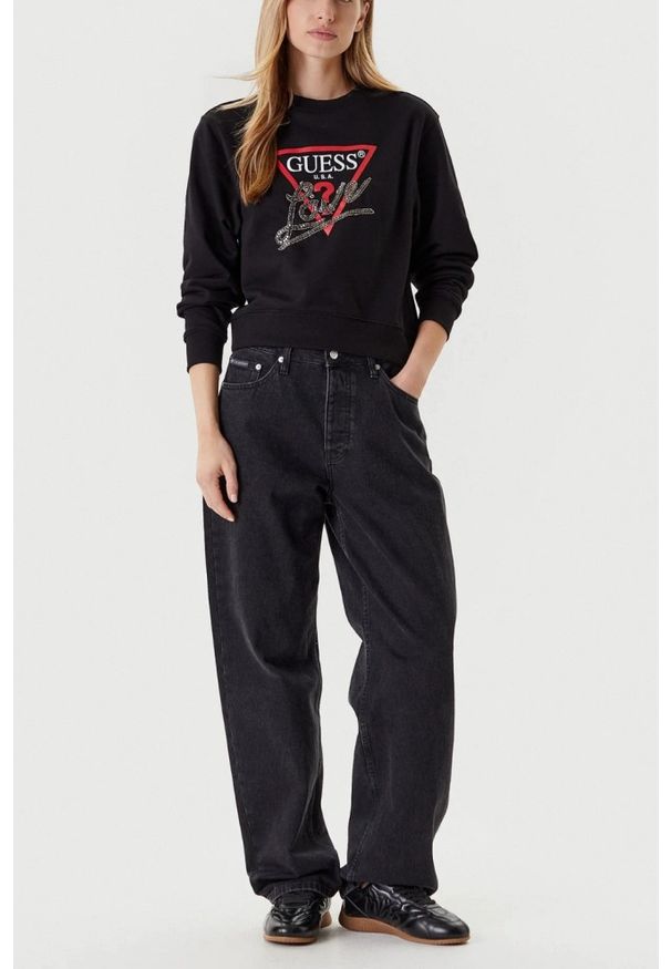 Guess - GUESS Czarna damska bluza Studded Love, Rozmiar M. Kolor: czarny