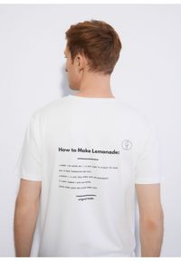 Ochnik - Kremowy T-shirt męski z printem. Kolor: beżowy. Materiał: bawełna. Długość: krótkie. Wzór: nadruk #3