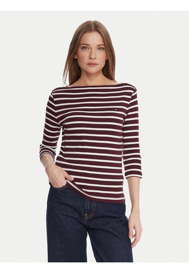 TOMMY HILFIGER - Tommy Hilfiger Bluzka WW0WW40589 Bordowy Regular Fit. Kolor: czerwony. Materiał: bawełna