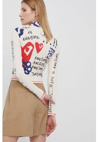 Desigual longsleeve damski kolor beżowy z półgolfem. Kolor: beżowy. Materiał: bawełna, dzianina. Długość rękawa: długi rękaw #5