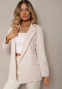 Renee - Jasnobeżowa Marynarka Oversize Niezapinana Charme. Kolor: beżowy. Materiał: materiał