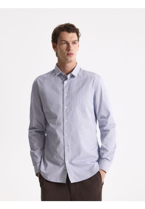 Reserved - Wzorzysta koszula slim fit - niebieski. Kolor: niebieski. Materiał: tkanina, bawełna