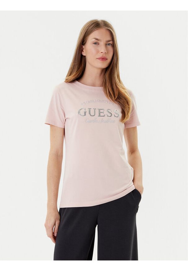 Guess T-Shirt V5YI12 J1314 Różowy Regular Fit. Kolor: różowy. Materiał: bawełna