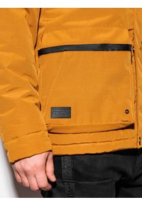 Ombre Clothing - Kurtka męska zimowa C450 - musztardowa - XL. Kolor: żółty. Materiał: poliester. Wzór: aplikacja. Sezon: zima