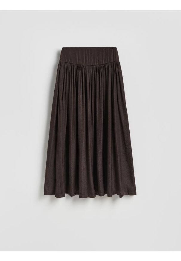 Reserved - Plisowana spódnica midi - ciemnobrązowy. Kolor: brązowy. Materiał: tkanina