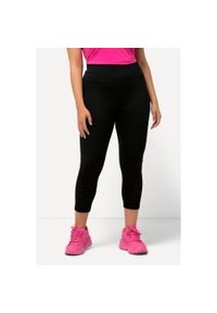 ULLA POPKEN - Damskie Sportowe legginsy 7/8 szybkoschnące z wycięciami wysoki stan. Stan: podwyższony. Kolekcja: plus size. Kolor: czarny. Materiał: elastan, poliamid, materiał