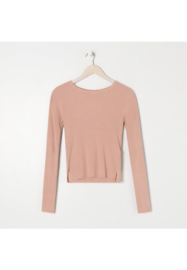 Sinsay - Sweter w prążki - Różowy. Kolor: różowy. Wzór: prążki