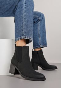 Born2be - Czarne Botki w Stylu Sztybletów na Słupku Hevea. Okazja: na spotkanie biznesowe, do pracy, na co dzień. Zapięcie: zamek. Kolor: czarny. Materiał: jeans. Wzór: aplikacja. Obcas: na słupku. Styl: klasyczny, biznesowy, casual, elegancki #5