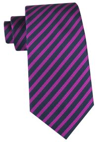 Klasyczny Krawat Klubowy - Alties - Drobny Prążek, Fuksja i Granat. Kolor: niebieski, różowy, wielokolorowy. Materiał: tkanina. Wzór: prążki. Styl: klasyczny #1