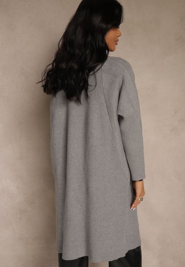 Renee - Szary Niezapinany Casualowy Kardigan Felltusa. Okazja: na co dzień. Kolor: szary. Materiał: jeans. Styl: casual