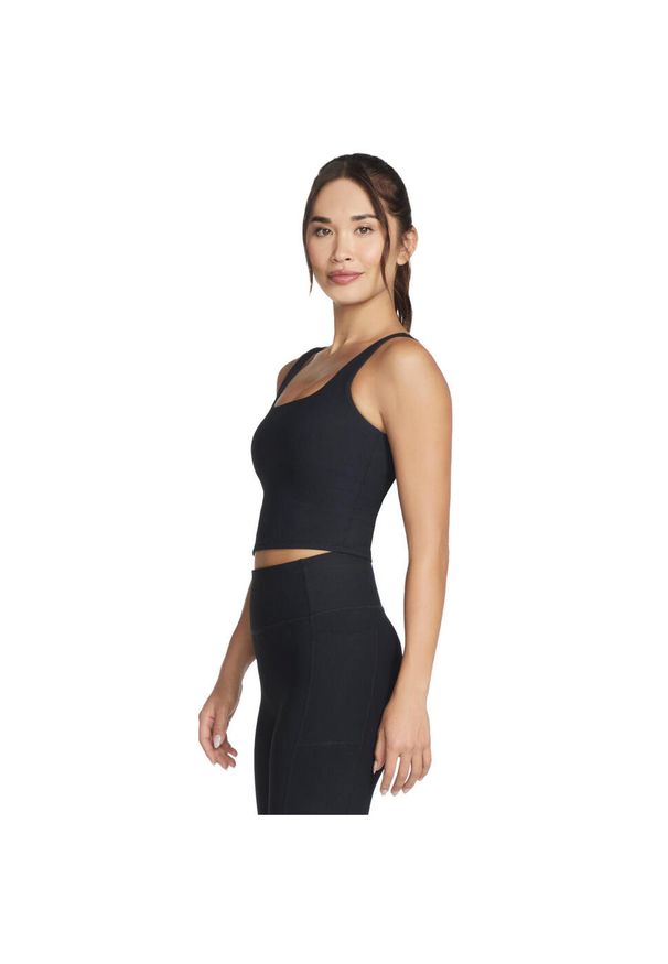 skechers - Biustonosz sportowy damski Go Flex Rib Longline Bra. Kolor: czarny. Materiał: nylon. Sport: fitness