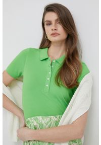 TOMMY HILFIGER - Tommy Hilfiger polo damski kolor zielony. Typ kołnierza: polo. Kolor: zielony. Materiał: bawełna, dzianina. Długość: krótkie