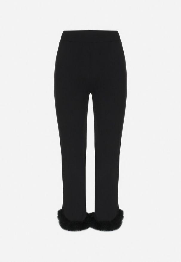 Born2be - Czarne Spodnie z Futerkiem na Nogawkach Zorme. Kolor: czarny. Materiał: futro. Długość: długie