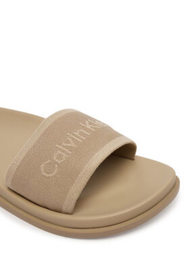 Calvin Klein Klapki City Sandal Mule Webbing HW0HW02887 Beżowy. Kolor: beżowy. Materiał: materiał