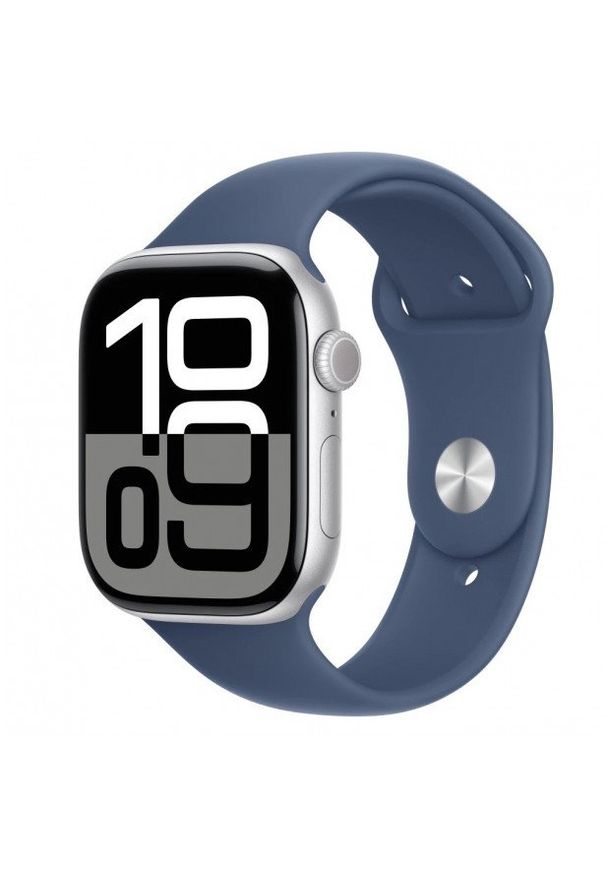 APPLE - apple Watch Series 10 GPS + Cellular, koperta 46 mm z aluminium w kolorze srebrnym z paskiem sportowym w kolorze denim - rozmiar S/M. Kolor: srebrny. Materiał: denim. Styl: sportowy