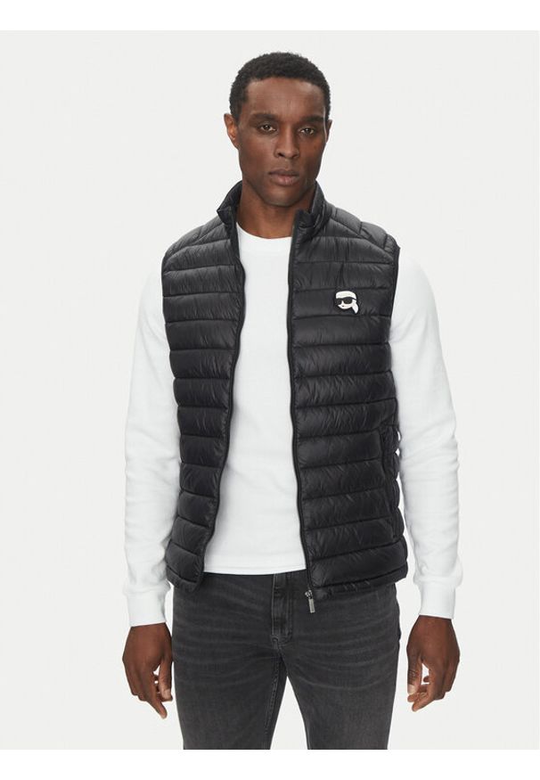 Karl Lagerfeld - KARL LAGERFELD Kamizelka 505711 500590 Czarny Regular Fit. Typ kołnierza: dekolt w karo. Kolor: czarny. Materiał: syntetyk. Długość rękawa: bez rękawów