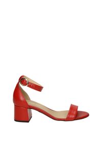 Venezia - CZERWONE SANDAŁY Z REGULOWANYM ZAPIĘCIEM 934-372S P RO. Kolor: czerwony. Materiał: skóra, syntetyk. Obcas: na obcasie. Wysokość obcasa: średni #1