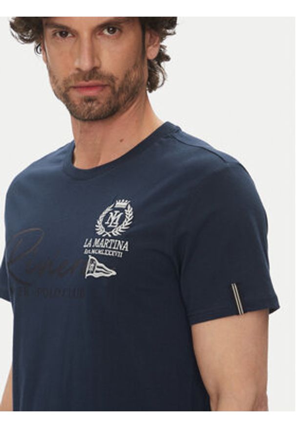 La Martina T-Shirt Algernon MAR300 JS206 Granatowy Regular Fit. Kolor: niebieski. Materiał: bawełna