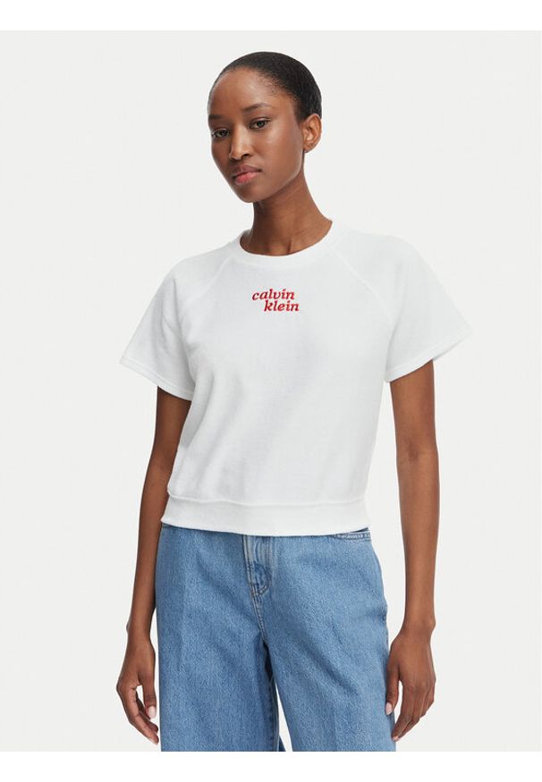 Calvin Klein Jeans T-Shirt TOWEL LV047G287G Biały Cropped Fit. Kolor: biały. Materiał: bawełna