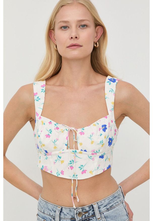 For Love & Lemons top damski kolor biały. Kolor: biały. Materiał: włókno. Długość rękawa: na ramiączkach