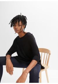 bonprix - Sweter z cienkiej dzianiny z rękawami 3/4. Kolor: czarny. Materiał: dzianina. Wzór: ze splotem. Styl: elegancki #1