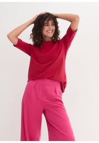 bonprix - T-shirt z dekoltem w łódkę. Kolor: czerwony. Materiał: bawełna. Długość rękawa: krótki rękaw. Długość: krótkie. Wzór: gładki. Styl: sportowy #3