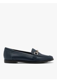 Ryłko - Granatowe mokasyny na płaskiej podeszwie. Nosek buta: okrągły. Kolor: niebieski. Materiał: skóra. Obcas: na płaskiej podeszwie. Styl: street #1