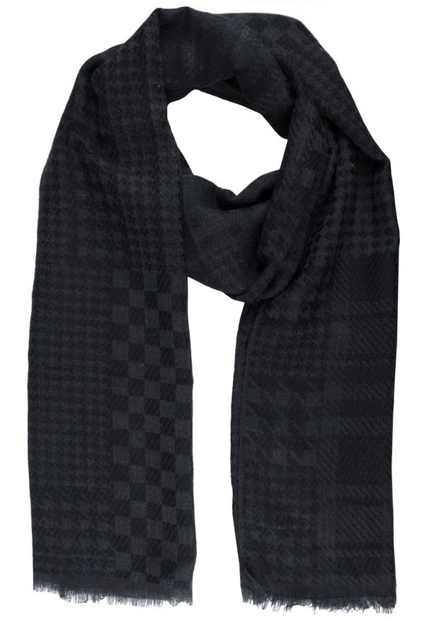 Lekki Szalik Wiosenno-Jesienny - Teer - Czarno-Grafitowy. Okazja: na spacer. Kolor: czarny, szary, wielokolorowy. Materiał: poliester. Sezon: wiosna, jesień. Styl: elegancki