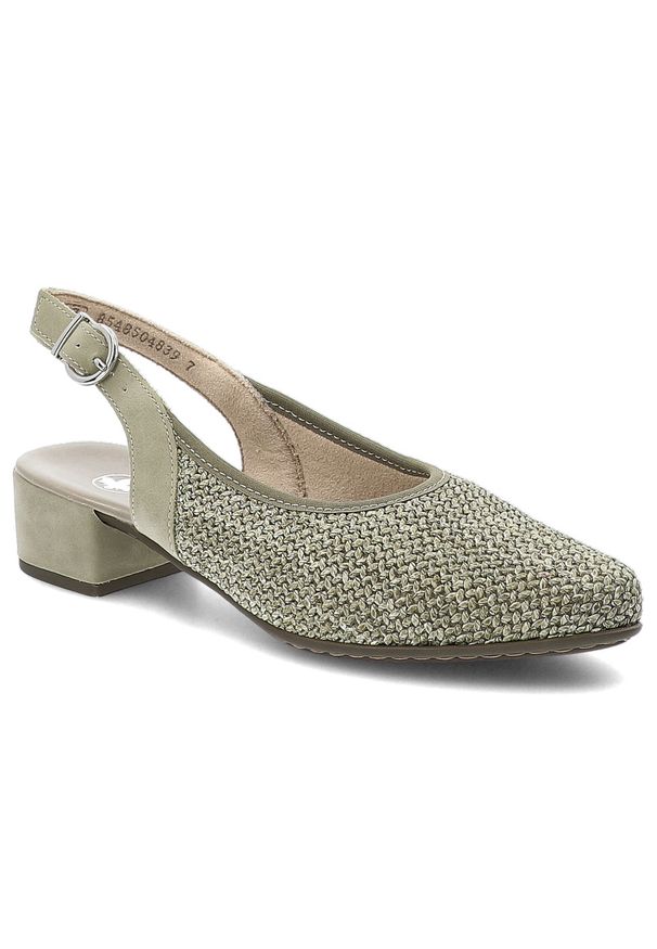 Czółenka damskie Rieker, cholewka z materiału tekstylnego pasek wokół pięty z regulacją na klamrę, zielone, 47060-52. Zapięcie: klamry. Kolor: zielony. Materiał: materiał. Szerokość cholewki: normalna