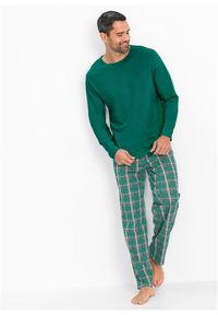 bonprix - Bawełniana piżama z długim rękawem. Kolor: zielony. Materiał: bawełna. Długość: długie #1