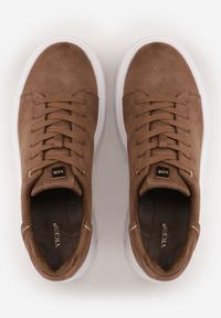 Born2be - Ciemnobeżowe Sneakersy VICES na Grubej Tłoczonej Podeszwie Cheka. Okazja: na co dzień. Zapięcie: sznurówki. Kolor: beżowy. Materiał: jeans #7