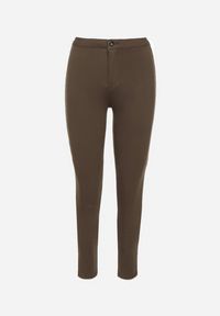 Born2be - Ciemnozielone Spodnie Skinny Biscova. Kolor: beżowy. Styl: elegancki #5