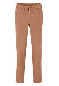 Spodnie sztruksowe z wiązanym troczkiem bonprix brązowy mokka. Kolor: brązowy. Materiał: sztruks #1