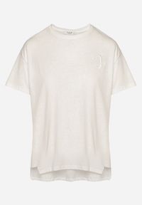 Born2be - Biały T-shirt z Asymetrycznym Tyłem i Ozdobnym Haftem Ninissara. Okazja: na spacer. Kolor: biały. Materiał: jeans. Wzór: haft. Styl: klasyczny, elegancki #6