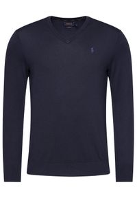 Polo Ralph Lauren Sweter Ls Sf Vn Pp 710670789004 Granatowy Slim Fit. Typ kołnierza: polo. Kolor: niebieski. Materiał: bawełna