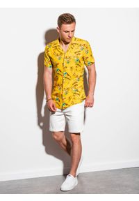 Ombre Clothing - Koszula męska z krótkim rękawem - żółta K560 - S. Kolor: żółty. Materiał: wiskoza. Długość rękawa: krótki rękaw. Długość: krótkie #2