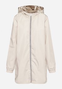 Born2be - Jasnobeżowa Kurtka Dwustronna z Nieodpinanym Kapturem i Metalicznym Efektem Lirednil. Kolor: beżowy. Wzór: gładki. Styl: elegancki #3
