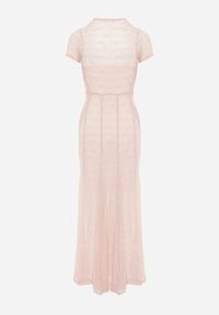 Born2be - Różowa Siateczkowa Sukienka Koktajlowa z Wiskozą na Krótki Rękaw Talogana. Okazja: na wesele, na ślub cywilny, na imprezę. Kolor: różowy. Materiał: wiskoza. Długość rękawa: krótki rękaw. Styl: wizytowy #2