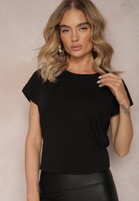 Renee - Czarny T-shirt z Krótkim Rękawem Bawełniany Telarosa. Kolor: czarny. Materiał: bawełna. Długość rękawa: krótki rękaw. Długość: krótkie #4