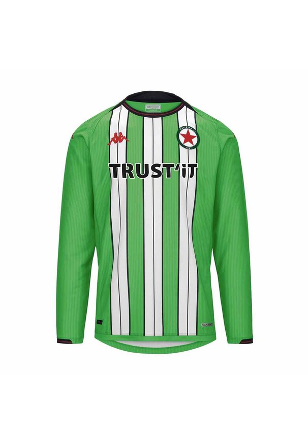Kappa - Koszulka domowa z długim rękawem Red Star FC Kombat 2023/24. Kolor: zielony, biały, wielokolorowy. Długość rękawa: długi rękaw. Długość: długie. Sport: piłka nożna