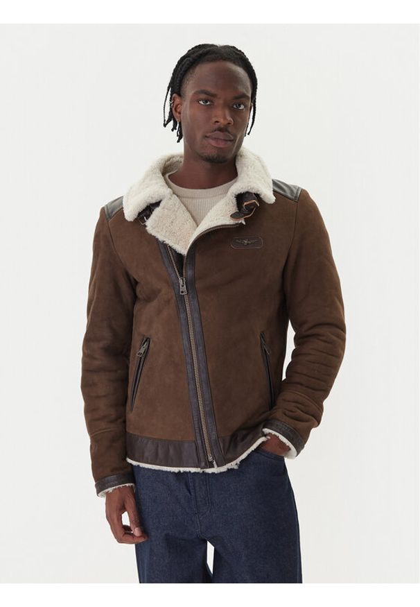 Aeronautica Militare Kurtka skórzana 252PN0164U100893 Brązowy Regular Fit. Kolor: brązowy. Materiał: skóra